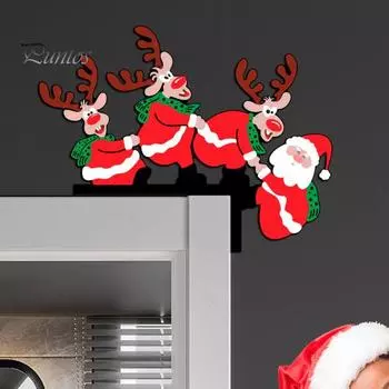 Рождественская дверная угловая рамка, украшение, праздничный Санта-Клаус, олень, деревянная отделка, с Новым годом 2023, рождественская вечеринка, реквизит, домашний декор