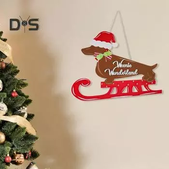 Рождественская дверная вывеска в санях таксы для дома и улицы, сада, передней двери, настенная подвеска для собаки, деревянная табличка для приветствия, подвеска, украшение дома разноцветный