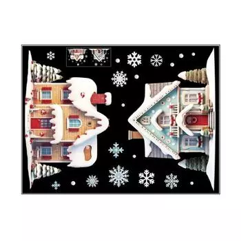 Рождественская двойная наклейка на окно дома, съемная, водонепроницаемая, ПВХ, С Рождеством, зимняя хижина, статическая наклейка на стекло, праздничное украшение для вечеринки, наклейка house