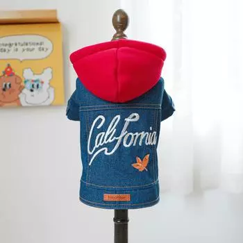 Рождественская джинсовая куртка для домашних животных, пальто с капюшоном для собак, одежда для кошек, красивая джинсовая куртка, осенняя и зимняя одежда для собак маленьких пород S