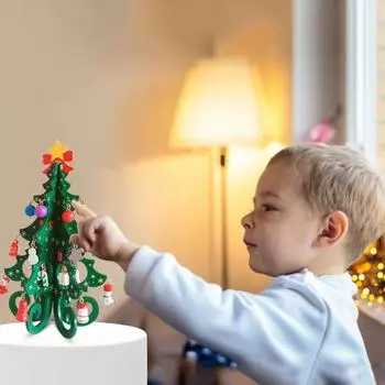 Рождественская елка 2025 года, детская, ручная работа, стерео, деревянная, рождественская елка, макет сцены, рождественские украшения, украшения, популярные 19CM