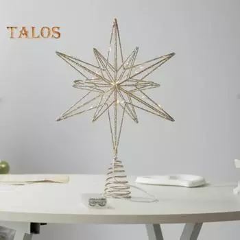 Рождественская елка, 3D, железная верхушка для елки, украшение в виде звезды со светодиодными огнями, праздничный декор, блестящая верхушка для рождественских елок в помещении и на улице A