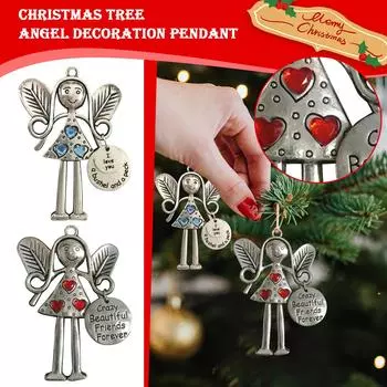 Рождественская елка Ангел Украшение Подвеска Сплав Выгравированные Благословения Любовь Брелок Рождественский Подарок One Size синий