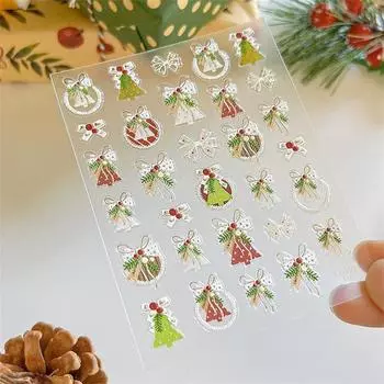 Рождественская елка бант лента рельефная трехмерная наклейка для ногтей изысканные наклейки для ногтей милые наклейки для украшения ногтей подарки onesize