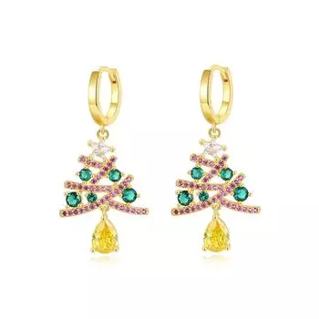Рождественская елка Циркон Кристалл Золотой Цвет Серьги-гвоздики Подвесные Рождественские Украшения Женщин Подарок На Вечеринку золотой