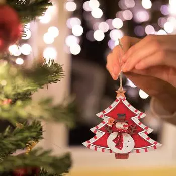 Рождественская елка Декор Санта Снеговик Лось Лошадь Мини Рождественский Декор Подвеска Милый Деревянный Декор Рождественская Елка Подвеска красный