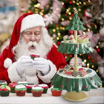 Рождественская елка, десертный стол, тарелка с фруктами, двухслойная подставка для торта, праздничная вечеринка, тарелка для конфет, поднос для закусок One Size