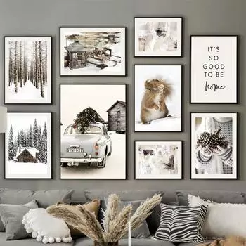 Рождественская елка дома сосна белка цветок стены книги по искусству холст плакаты на скандинавскую тему и принты настенные панно для декора гостинойЖивопись 21x30cm No Framed