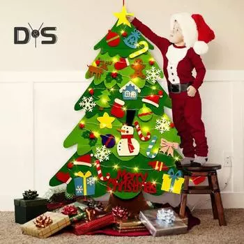 Рождественская елка из фетра Монтессори для детей, набор 3D DIY для рождественской елки с 32/40 украшениями, настенная фигурка дерева со светом, обучающая игрушка для малышей 5m 32PCS