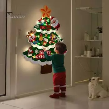 Рождественская елка из фетра своими руками для малышей, большая светящаяся рождественская елка с Санта-звездой, конфетными фигурками, детская развивающая игрушка A