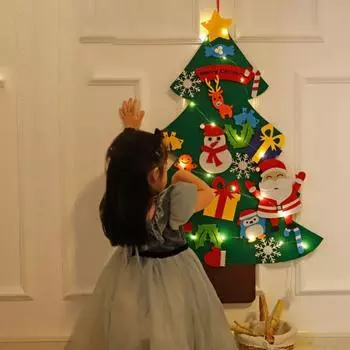 Рождественская елка из фетра своими руками с гирляндой очаровательный внешний вид яркий цвет без запаха комплект рождественской елки ручной работы Декор для вечеринки B