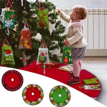 Рождественская елка Юбка Адвент-календарь Обратный отсчет на 24 дня Подарочная сумка Рождественская елка Подвеска Украшение One Size чёрный