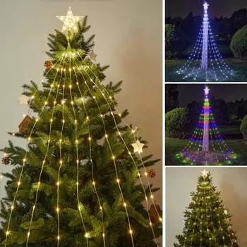 Рождественская елка каскадные мерцающие огни 8 режимов Регулируемая функция таймера Водонепроницаемый Простая установка каскадные белый