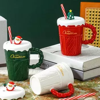 Рождественская елка керамическая кружка 400 мл керамическая соломенная кофейная кружка парная кофейная кружка праздничное украшение стола 400ML белый