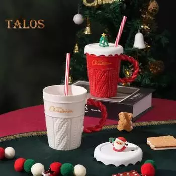 Рождественская елка керамическая кружка 400 мл керамическая соломенная кофейная кружка парная кофейная кружка праздничное украшение стола подарочная кружка для любителей кофе 400ML красный