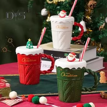 Рождественская елка керамическая кружка 400 мл керамическая соломенная кофейная кружка парная кофейная кружка праздничное украшение стола подарочная кружка для любителей кофе 400ML белый