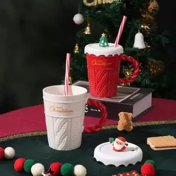 Рождественская елка керамическая кружка 400 мл керамическая соломенная кофейная кружка парная кофейная кружка праздничная 400ML красный