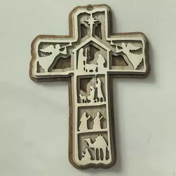 Рождественская елка крест украшение, деревянный орнамент праздничные принадлежности подвесной кулон для