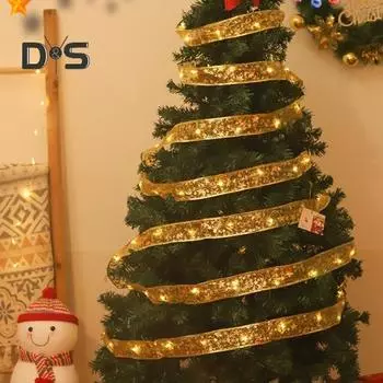Рождественская елка Ленточные гирлянды 32 фута 100 светодиодных рождественских гирлянд с питанием от USB водонепроницаемые ленточные банты светильник для сада свадьбы патио USB Plug Colorful Light золотистый