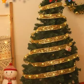 Рождественская елка Ленточные гирлянды 32 фута 100 светодиодных рождественских гирлянд с питанием от USB водонепроницаемые ленточные банты светильник для сада свадьбы патио USB Plug Colorful Light золотистый