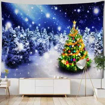 Рождественская елка, лес, снег, гобелен, подвесная ткань, новогодний подарок, настенная подвеска в комнате, богемный стиль, спальня, украшение для дома 90x75cm