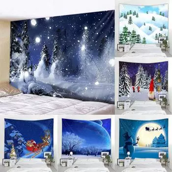 Рождественская елка Лось Настенная подвесная комната Домашний декор Рождественские снежинки Гобелен Санта-Клаус Подарки Камин 100x75cm