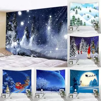 Рождественская елка Лось Настенная подвесная комната Домашний декор Рождественские снежинки Гобелен Санта-Клаус Подарки Камин 100x75cm