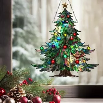 Рождественская елка, ловец солнца, окрашенный акриловый ловец света, коллекционное рождественское подвесное украшение для украшения оконной елки, праздничное украшение 15cm 1pc