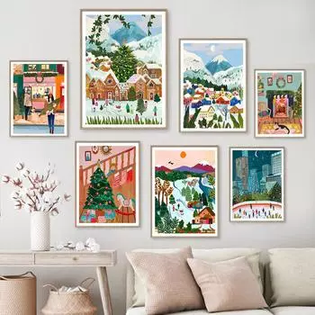 Рождественская елка настенное искусство холст картины скандинавские постеры и принты зима в Нью-Йорке путешествия фотографии для гостиной домашний декор 21x30cm No Framed светло-зеленый