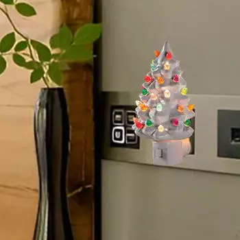 Рождественская елка ночник украшение керамический креативный винтаж с лампочками Рождество зелёный