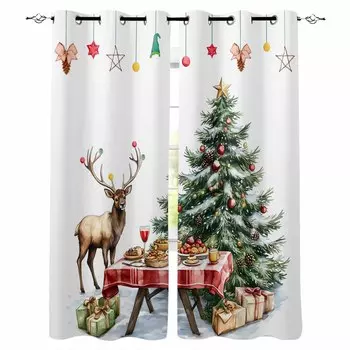 Рождественская елка олени красное вино десерт плотные шторы для гостиной спальня оконные шторы кухонные шторы W135 x H60cm
