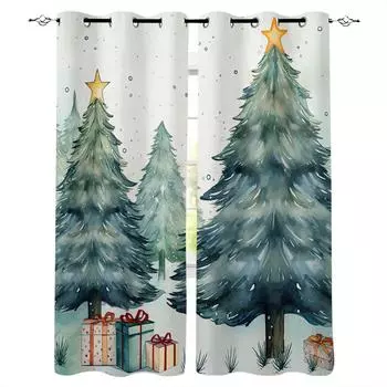 Рождественская елка, подарочная коробка, занавески для комнаты, большое окно, ванная комната, кухня, домашний декор, занавеска для детской комнаты W135 x H60cm
