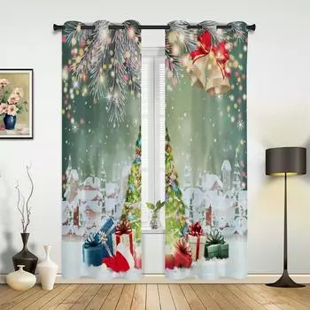 Рождественская елка Подарочные колокольчики Деревня Снег Оконные шторы Декор для дома Спальня Кухня Гостиная Рождественские украшения Рождественские подарки 135W x 60H(cm) x1