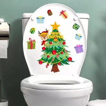 Рождественская елка Подарочные наклейки для туалета Прочный водонепроницаемый ПВХ Ванная комната Домашние украшения Реалистичные наклейки на стены Детский декор для детской комнаты Easy Peel Stick 25*30cm