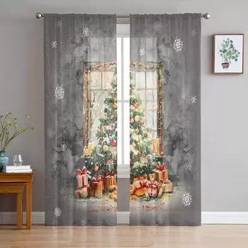 Рождественская елка подарок фрукты занавески для гостиной спальни украшение дома окна вуаль тюль занавески драпировки W135 x H114cm