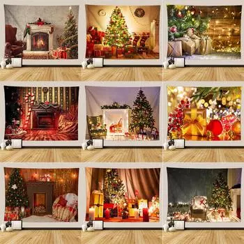 Рождественская елка подарок камин печать гобелен дома гостиная спальня украшение стены фон ткань гобелен 100x75cm