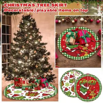 Рождественская елка Поделки Украшение Нижняя часть Юбка для елки Окружность дерева Мультяшный принт One Size зелёный