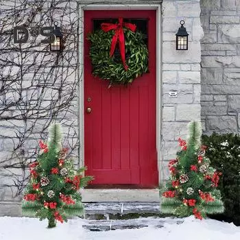 Рождественская елка, подсвеченная сосна с искусственными шишками, ягодами, шарами, наружный декор, подставка для дорожки, двора, сада, рождественский декор C