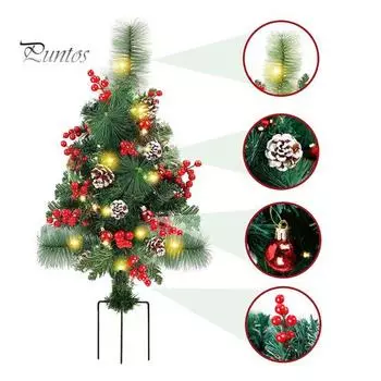 Рождественская елка, подсвеченная сосна с искусственными шишками, ягодами, шарами, наружный декор, подставка для дорожки, двора, сада, рождественский декор C
