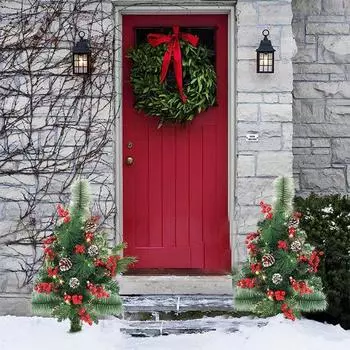 Рождественская елка, подсвеченная сосна с искусственными шишками, ягодами, шарами, наружный декор, подставка для дорожки, двора, сада, рождественский декор C