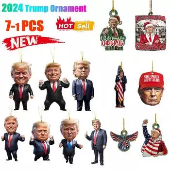 Рождественская елка подвеска смешной Дональд Трамп 2024 2D акриловые украшения Америка президентские выборы автомобиль брелок реквизит