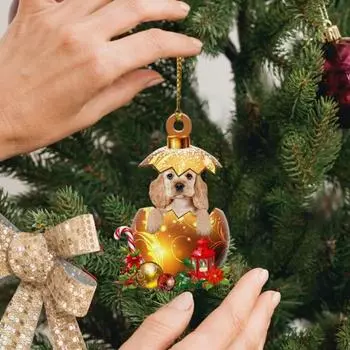 Рождественская елка Подвеска в виде щенка с ремешком Золотое яйцо Дизайн Акриловые рождественские подвесные украшения Рождественский подарок Новогодние праздничные атрибуты D