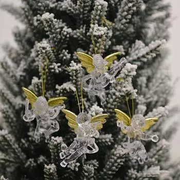 Рождественская елка, подвесное прозрачное украшение в виде ангела для дома, рождественской вечеринки, свадебного украшения, пластиковые подвески, подарки для детей 4 pcs чистый