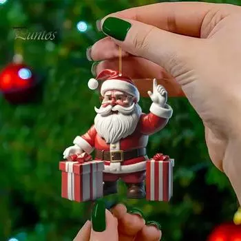 Рождественская елка подвесные украшения мультфильм Санта снеговик украшения 2D плоские акриловые подвески для елки автомобиль принадлежности E