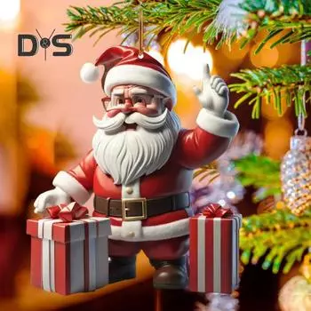 Рождественская елка подвесные украшения мультфильм Санта снеговик украшения 2D плоские акриловые подвески для елки автомобиль принадлежности A