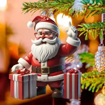 Рождественская елка подвесные украшения мультфильм Санта снеговик украшения 2D плоские акриловые подвески для елки автомобиль принадлежности C