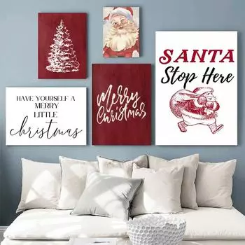 Рождественская елка Праздничная атмосфера Плакаты Санта-Клаус Картина на холсте Скандинавский праздник Гостиная Настенное искусство Украшения Картины 21x30cm No Framed