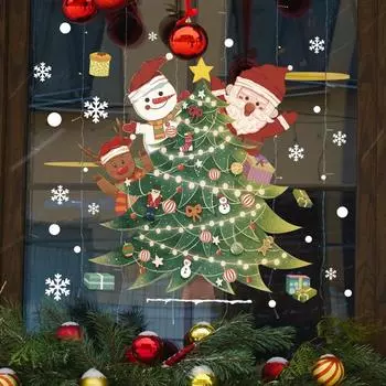 Рождественская елка Пряничный человечек Снеговик Украшение для дома Стеклянные окна Наклейки на окна 38*38CM/fun-f261 UV