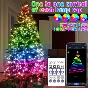 Рождественская елка RGB фонари Smart Bluetooth Управление USB светодиодная гирлянда Лампа Открытое приложение Пульт дистанционного управления Гирлянда Украшение гирлянды 5M