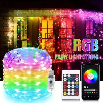 Рождественская елка RGB фонари Smart Bluetooth Управление USB светодиодная гирлянда Лампа Открытое приложение Пульт дистанционного управления Гирлянда Украшение гирлянды
